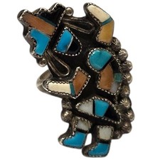 Historic LEONARD MARTZA ZUNI SILVER MOSAIC INLAY RAINBOW MAN RINGsz7 picture
