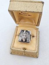 Vintage Sterling Silver Egyptian Pharaoh Head Shield Ring Size 8.5 - 9.6g picture