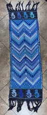 Vtg Guatemalan Mayan Blue Tones Stylized Birds Geometric Wall Hanging Table Run￼ picture