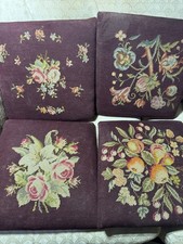 1930's Set of 4 Needlepoint Cotton Felt Seat Cushion - PA Labor & Industry Tag picture