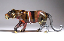 amber maroon Tiger figurine hand blown Art Glass  4.75