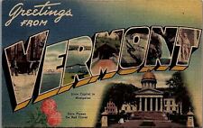 1951 VERMONT GREETINGS FROM CAPITOL IN MONTPELIER RED CLOVE LINEN POSTCARD 29-78 picture