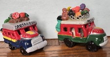 Two (2) VINTAGE South American Handmade Pottery -PassengerBus - Folk Art picture