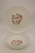Vintage 1950s Fire King Pink Fleurette White Glass Dinner Plate and Bowl - 2 pc. picture