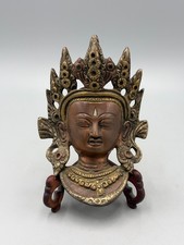 Vintage Nepalese Tibetan Copper‑Brass Tara Buddhist Goddess Wall Hanging Mask  picture