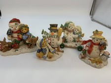 Snowmen, Cherished Teddies Sparkle Snowmen Figurines, 5”.  Set Of 4. picture