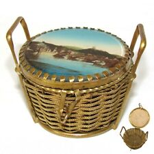 Antique Italian Grand Tour Style Eglomise Casket, Patch Box, Braided Wire Basket picture
