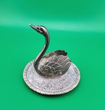 Vintage Plated EP Zinc Silver Swan Trinket Dish Bird Ring Holder Vanity Decor picture