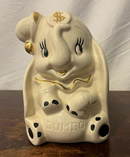 1940s Walt Disney Dumbo Ceramic Coin Piggy Bank White with Gold Accents picture