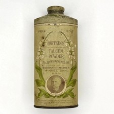 Antique 1906 J.R. Watkins Talcum Powder Tin 25₵ FULL SIZE 5.5” Litho Art Nouveau picture