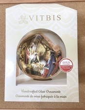 Vitbis Poland Christmas Ornament Hand Painted Glass Nativity Scene NIB 5.5