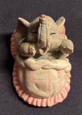 VTG Satis-5 Bisque Nursery Room Figurine Elephant Swaddled Pink Blanket ❤️- RARE picture