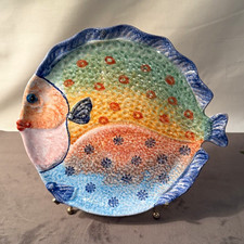 VTG  Italica Ars Italy Art Pottery Colorful Pastel  Hand Painted Fish Plate 9.5” picture