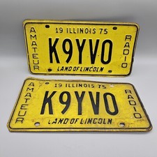 Vintage 1975 Illinois Amateur Radio HAM License Plate Set K9YV0 picture
