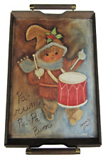 Vtg 77 Painted Wood Holiday Serving Tray Drummer Boy Retro Christmas Rum Pa Rum picture