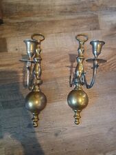 Vintage Pair of  Solid Brass Single Arm Wall Sconce Candle Holders 12