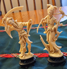 Vintage Norleans Asian Carved Sculpture Figurines Resin, Made in Italy  Lot of 2 picture