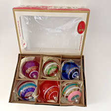 Kurt Adler Santa's World 6 Round Glass Christmas Ornaments Original Box Vintage picture