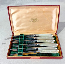 Vintage Voss Cutlery GermanyStainlessSteak KnifeSet6Pcs Mother of Pearl Handles picture
