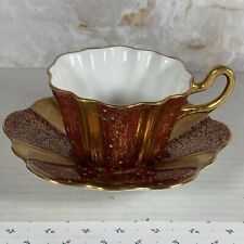 Royal Stuart Burgundy with Gold Chintz Fluted Tea Cup and Saucer Raised Dots picture