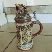 Vintage Gerz West Germany Beer Stein Eagle Top Pewter Lid 9