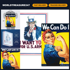 2 Pack WWII Posters - Uncle Sam & Rosie the Riveter - Laminated 18x24