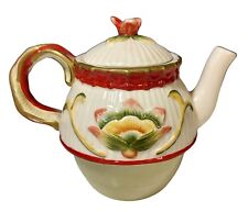 Vintage Handpainted Intricate Design Small Floral Teapot Twisted Handle 5.5 in picture
