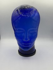 Vintage Cobalt Blue Glass Woman Flapper Head Sculpture Display 11” Mannequin picture