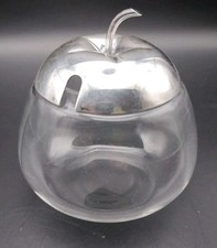 Vintage Apple Jam Jar Glass with EPNS Silver Lid England Mid Century Kitchen picture