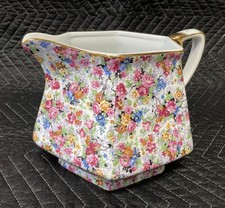 Ceramic Multicolored Floral Pitcher with Gold Trim picture