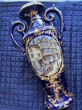 French Porcelain Vase Cobalt Blue Gilt Hand Painted 37cm Large Decorative picture