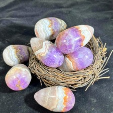 Polished Amethyst & Crazy Lace Agate Crystal Egg Quartz Craft Healing Decor Gift picture