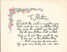 Vintage Mother Day Greeting Card To Mother..... Poem  picture