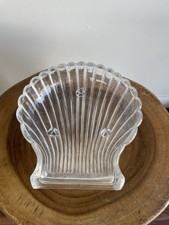 Vintage Clear Pressed Glass Shell Bowl 3 Footed Ribbed Seashell Trinket Dish MCM picture