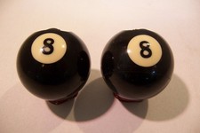 2pc CARVED 8 BALL SKULLS GENUINE POOL BALLS BLACK & GRAY 130g 4.6oz 2in 5.1cm picture