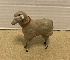 Antique Putz Wooly Sheep Red Collar 2 3/4'