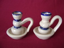 PAIR CANDLESTICKS J. E. MALONEY POTTERY COBALT SALT GLAZE CERAMIC CANDLEHOLDERS  picture