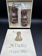Vintage MCM Mr. Dudley Wood Salt Shaker and Pepper Grinder In Original Box NOS picture