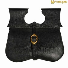 Medieval Leather Belt Pouch with Buckle Loop Reenactment Costume Bag Black picture