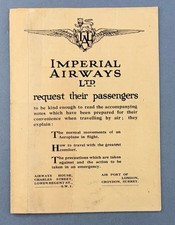 Imperial Airways Airline Safety Card Passenger Information Brochure 1930 Croydon picture