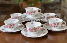 Set - 6 Vintage Jyoto Porcelain Tea Cups & 6 Saucers Made In Occupied Japan Rose picture