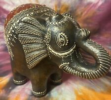 ELEPHANT BANK HAND PAINTED AND RHINE STONES. POTTERY AWESOME & IN GREAT SHAPE. @ picture