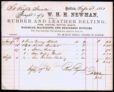 1861 Buffalo NY W H H Newman Rubber & Leather Belting Railroad Letter Head Bill picture