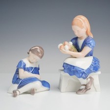 2pc Bing and Grondahl Porcelain Figurines, Girl with Doll & Ida's Flowers picture