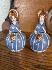 Vintage Japan Noritake? Lustreware Ladies in Bonnets Salt & Pepper Shakers Set picture