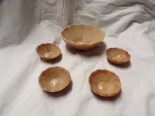 Slag Glass Chocolate Mini Salad Bowl w/ 4 Matching Salad Bowls Embossed Cherries picture