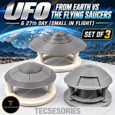 UFO Flying Saucer Set of 3 with Stands Lazar Sport Jupiter 2 Earth vs Saucers picture