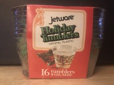 Jetware Holiday On-the-Rocks Tumblers Plastic 9oz 1976 Mobil Oil Holly Christmas picture