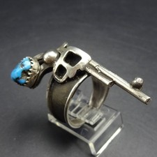 Taos Artist FRANK VALDEZ Sterling Silver and Turquoise REVOLVER RING size 8.5 picture