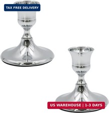 2 Pcs Silver Taper Candle Holders 2.8 Inch Vintage Short Skinny Metal Candlestic picture